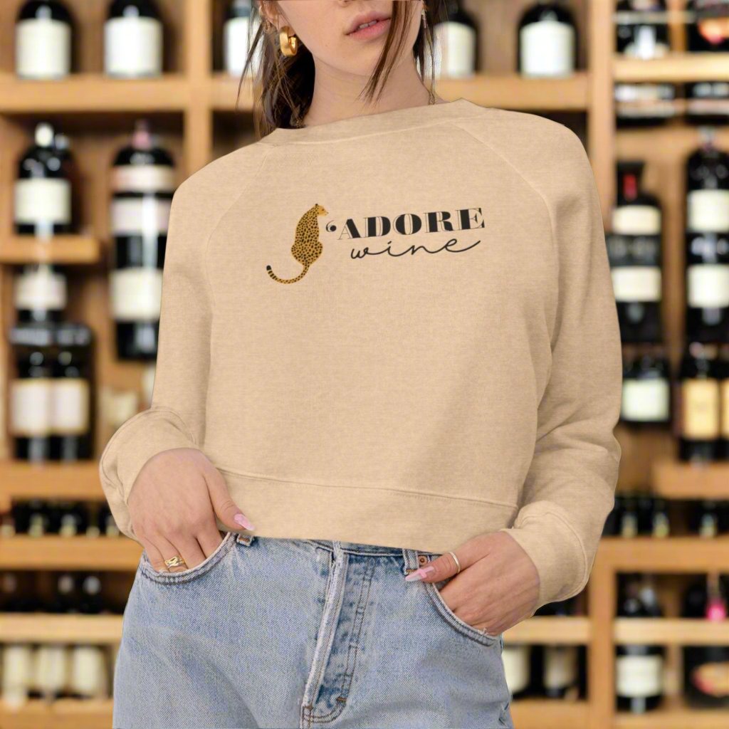 Cheetah J'adore Wine: Classy & Sassy Raglan Cropped pullover