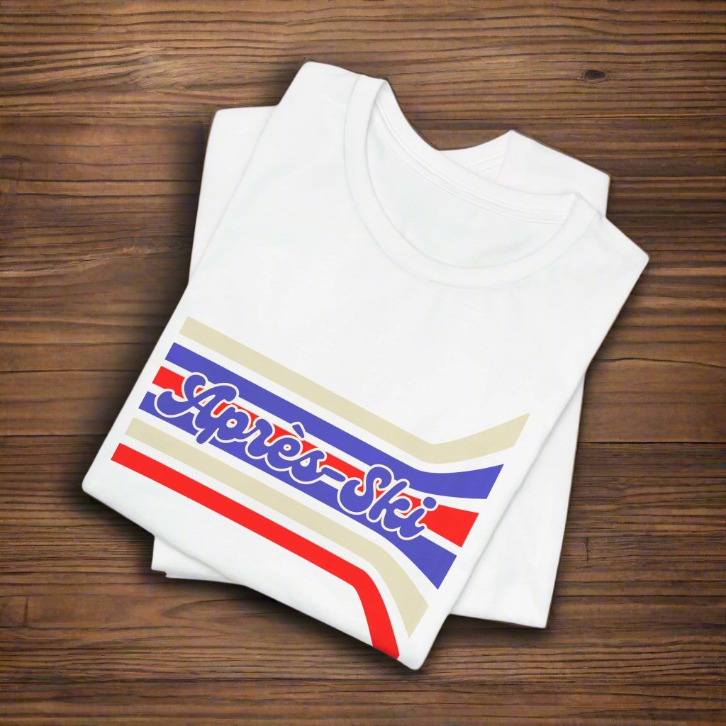 Après-Ski Unisex Tee- Retro Stripes in Ivory, Red & Blue