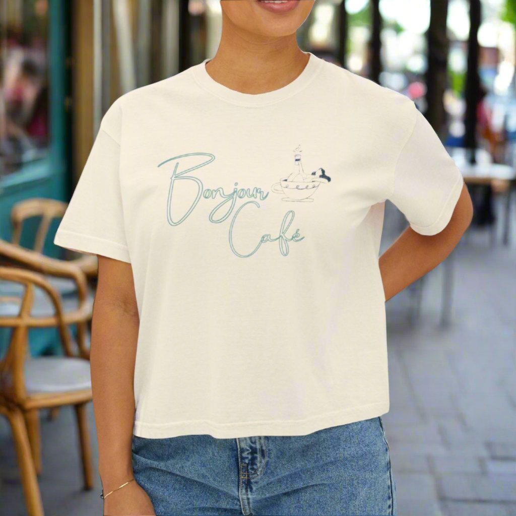 Bonjour Café:  Relaxed Boxy Tee for the Coffee Enthusiast