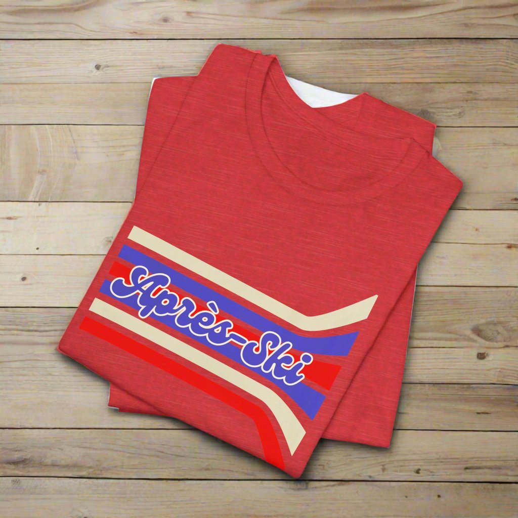 Après-Ski Unisex Tee- Retro Stripes in Ivory, Red & Blue