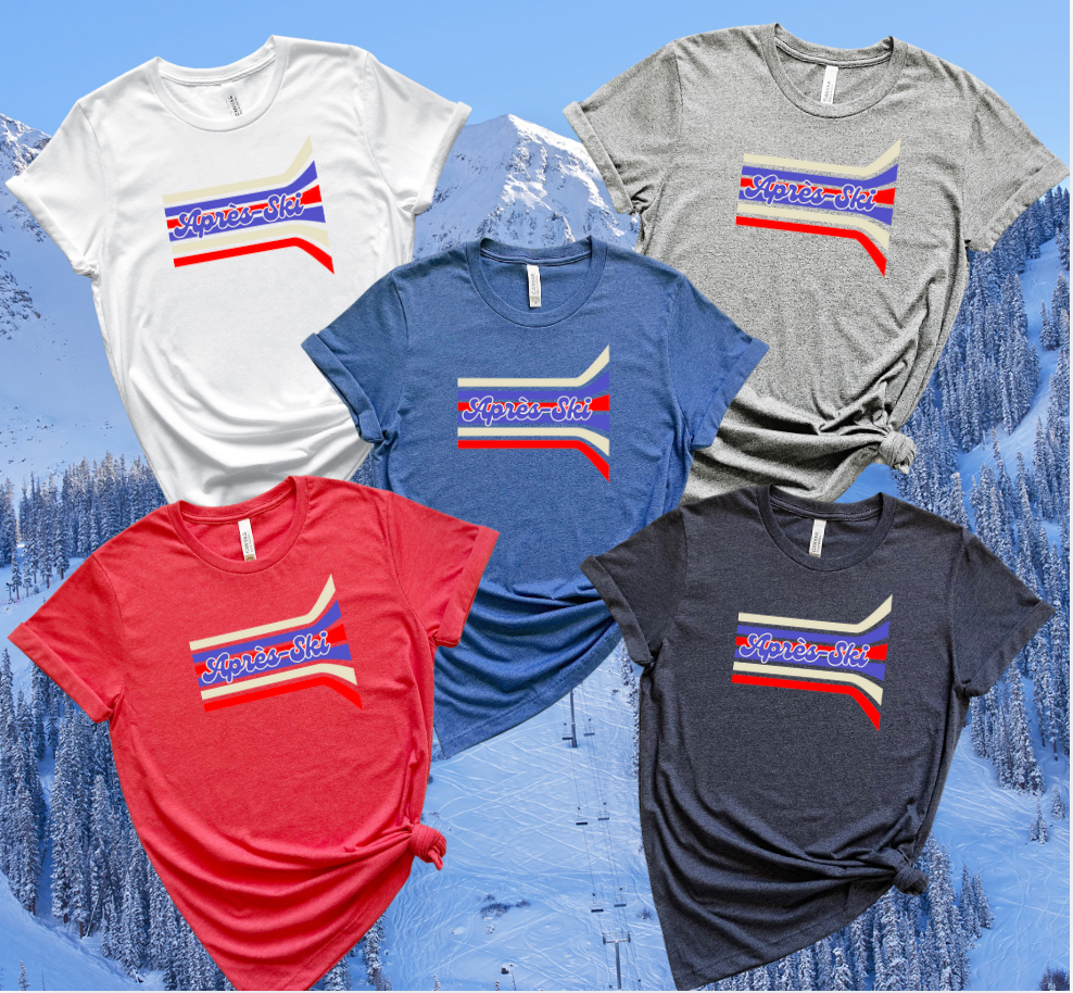 Après-Ski Unisex Tee- Retro Stripes in Ivory, Red & Blue