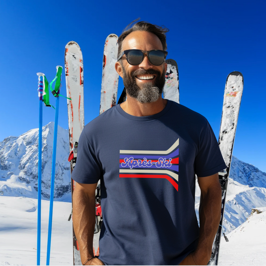 Après-Ski Unisex Tee- Retro Stripes in Ivory, Red & Blue