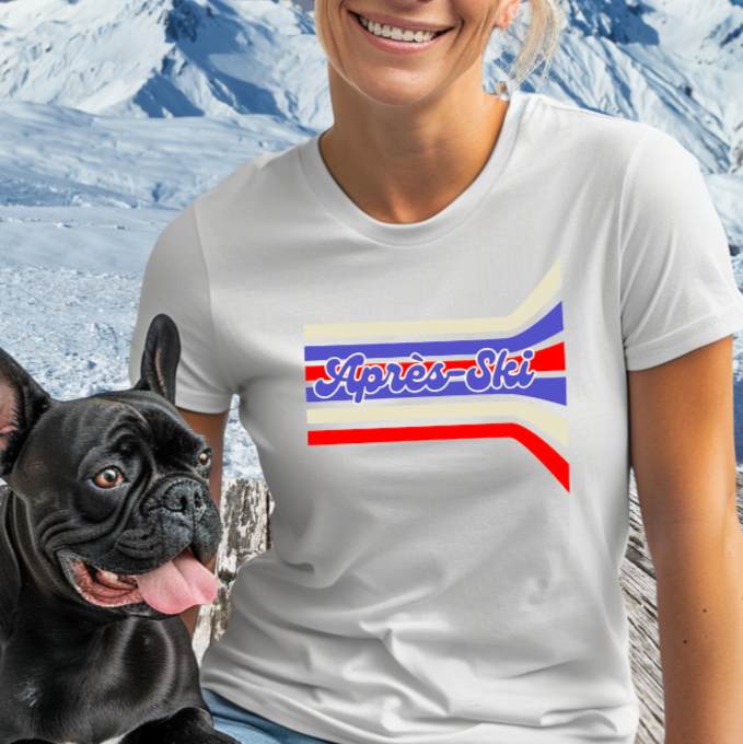 Après-Ski Unisex Tee- Retro Stripes in Ivory, Red & Blue