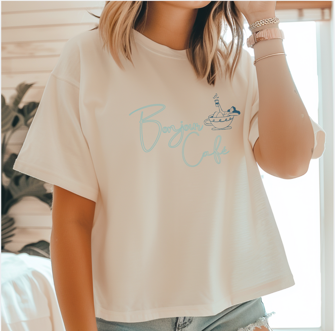 Bonjour Café:  Relaxed Boxy Tee for the Coffee Enthusiast