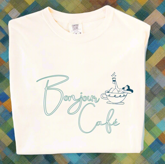 Bonjour Café:  Relaxed Boxy Tee for the Coffee Enthusiast