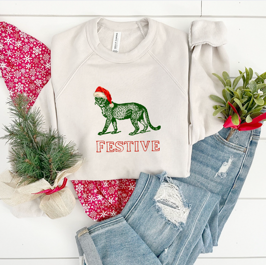 Festive Cheetah: Holiday Raglan Sweatshirt